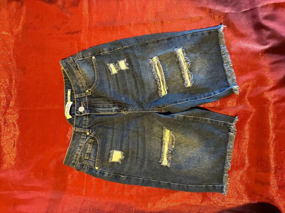 Denim Blvd Shorts Womens 6 Distressed Bermuda Denim Frayed Hem Blue High Waisted